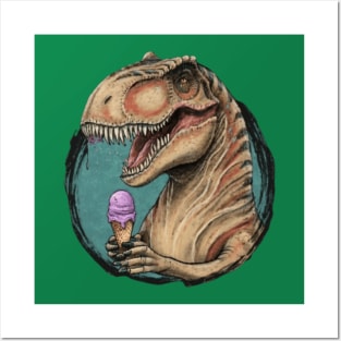 Cute dinosaur trex eating ice cream funny tee gift ideas Posters and Art